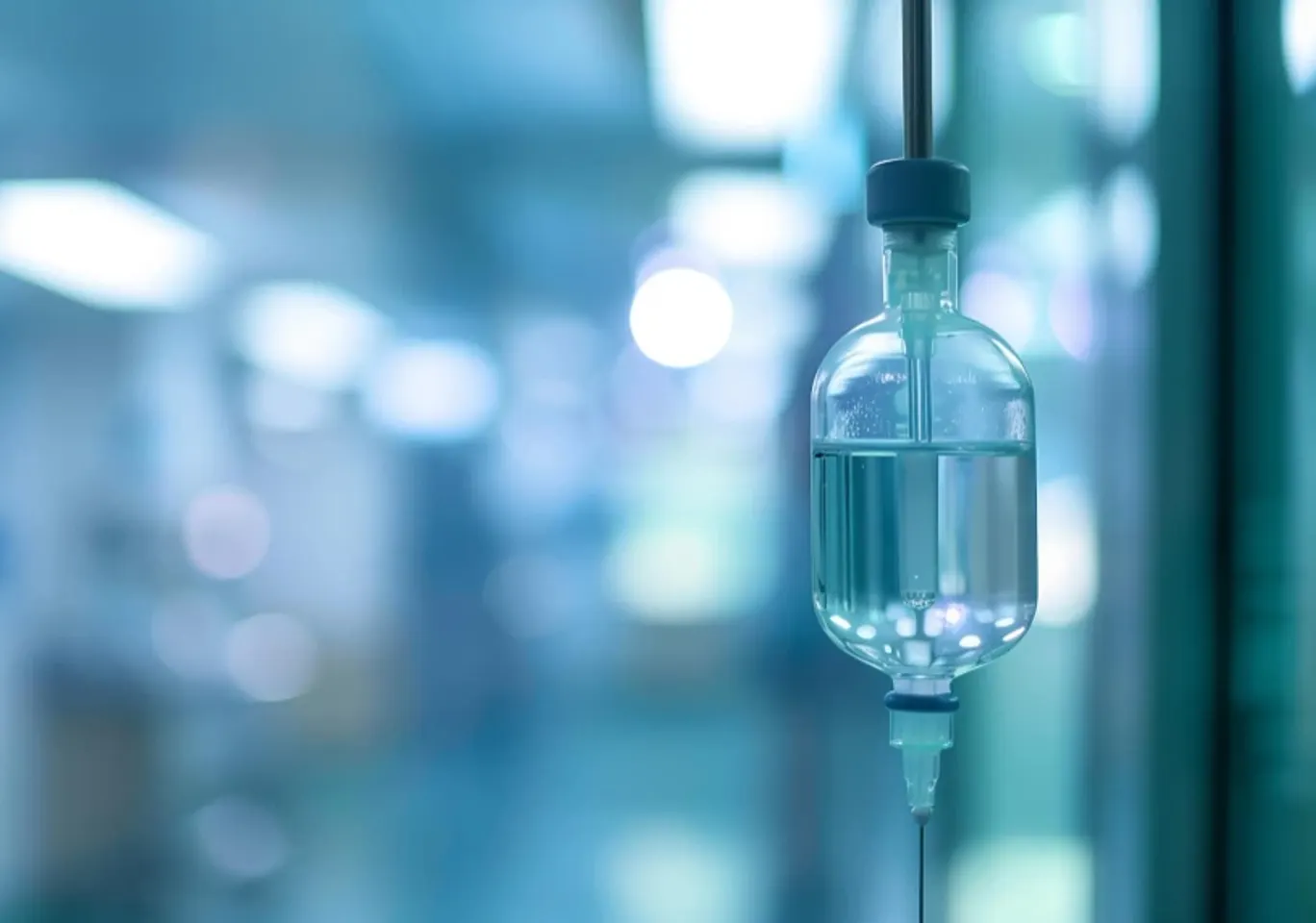 Detoks alkoholowy Myślenice: butelka infuzyjna zawieszona w gabinecie